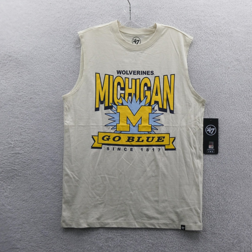 47 Brand Muscle Shirt Mens Medium Michigan Wolverines Cream Go Blue Cotton